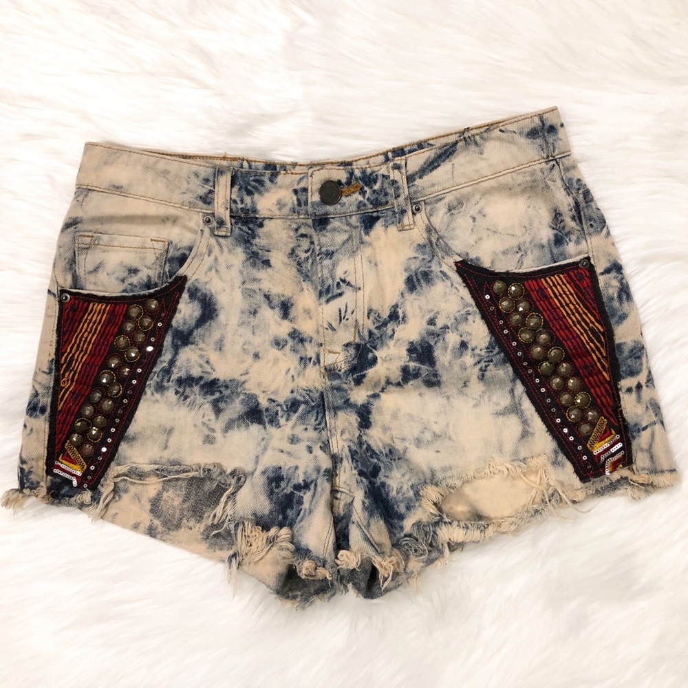 BDG Distressed Acid Wash Midrise Boho Jean Shorts